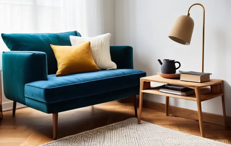 편안한 심리를 위한 집안의 인테리어 전략 - **Prompt:** A bright and airy living room designed with conscious minimalism, bathed in warm natural...
