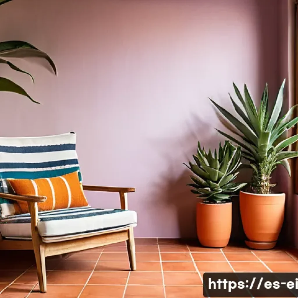 스트레스 완화를 위한 식물 기르기 - A serene indoor balcony scene in a Spanish-style apartment bathed in warm natural sunlight, featurin...