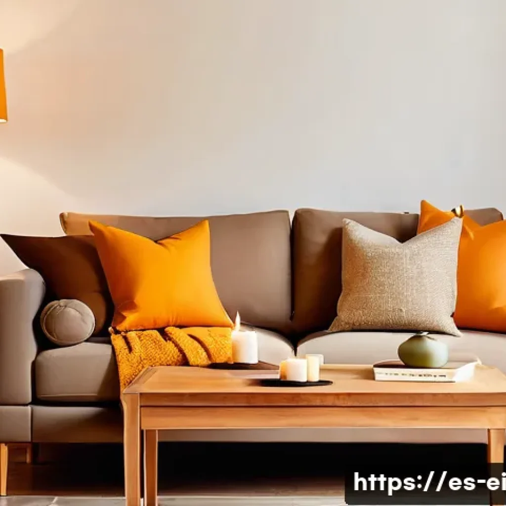 조명으로 만드는 스트레스 없는 공간 - A cozy living room interior featuring warm yellow and orange ambient lighting from a tall fabric-sha...