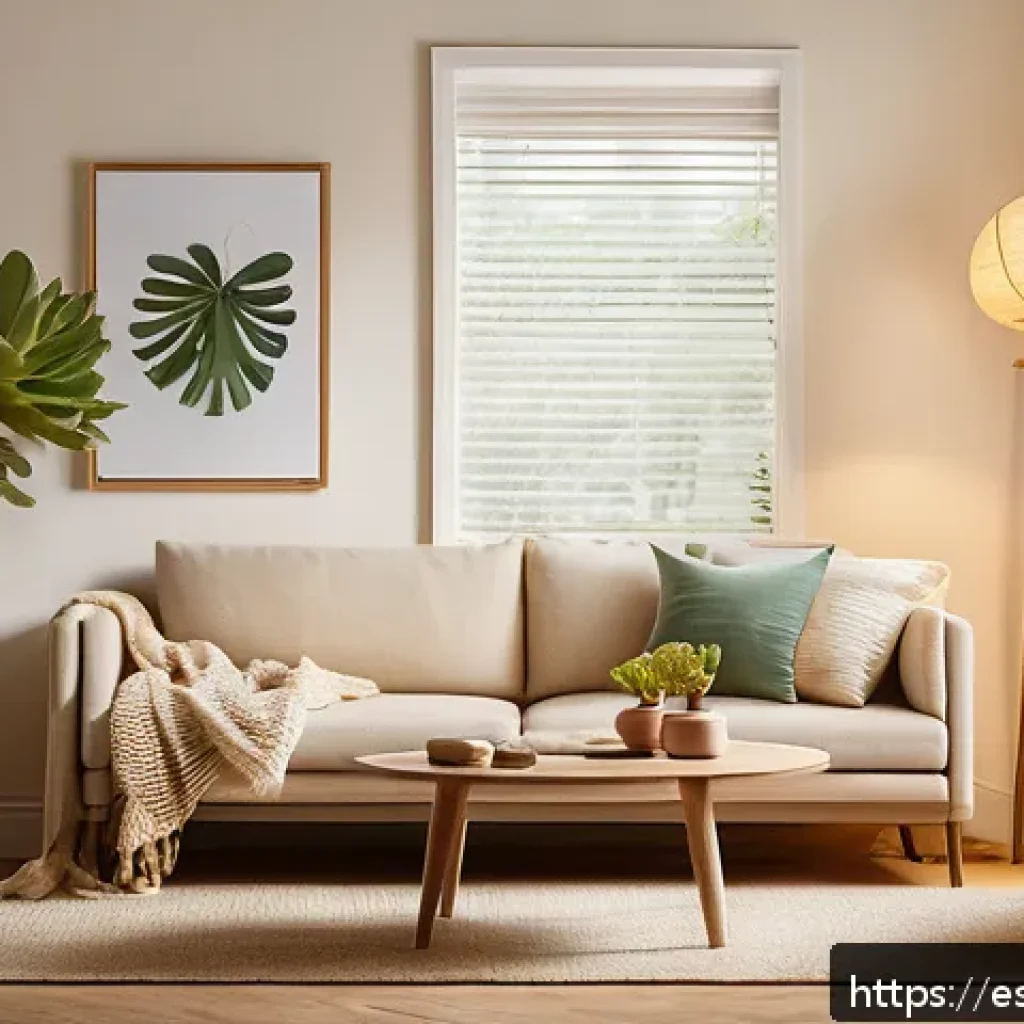 편안한 집안 환경을 위한 소품 추천 - A cozy living room scene featuring warm yellow-toned lighting from multiple sources, including floor...