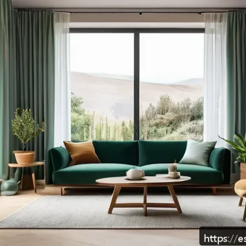 Home 33 스트레스 해소를 위한 감각적인 공간 만들기 - A cozy living room bathed in warm, natural light streaming through large windows with sheer curtains...