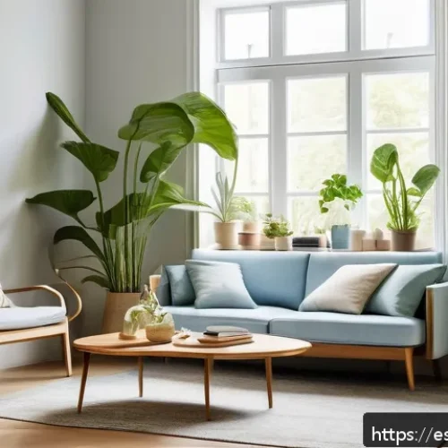 Home 32 스트레스 관리에 도움되는 집안의 목표 설정 - A serene and minimalist living room designed to promote calm and concentration, featuring clean, unc...
