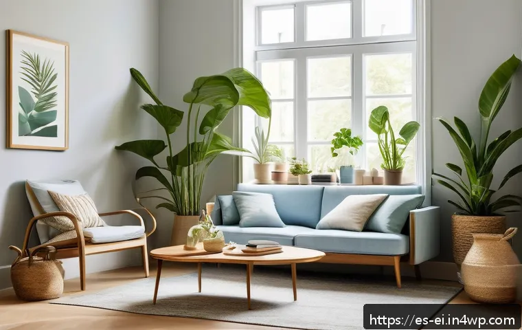 스트레스 관리에 도움되는 집안의 목표 설정 - A serene and minimalist living room designed to promote calm and concentration, featuring clean, unc...