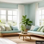 Home 19 긍정적 에너지를 위한 집안의 환경 조성 - A bright and airy living room bathed in natural sunlight streaming through large windows with sheer ...