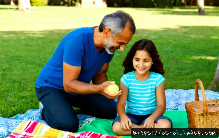 스트레스 해소를 위한 가족 활동 아이디어 - Photorealistic Spanish family enjoying a relaxing weekend picnic in a sunny city park, grandparents,...