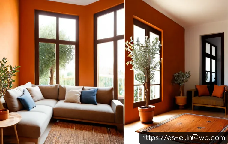 아름다운 집으로의 변화를 위한 전략 - Photorealistic Spanish family home transformation, split-view composition showing a dated cluttered ...